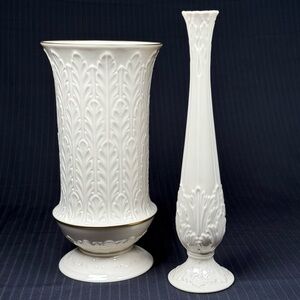 Vintage Lenox Ivrory Autumn Leaf Collection Large Vase & Florentine Bud Vase